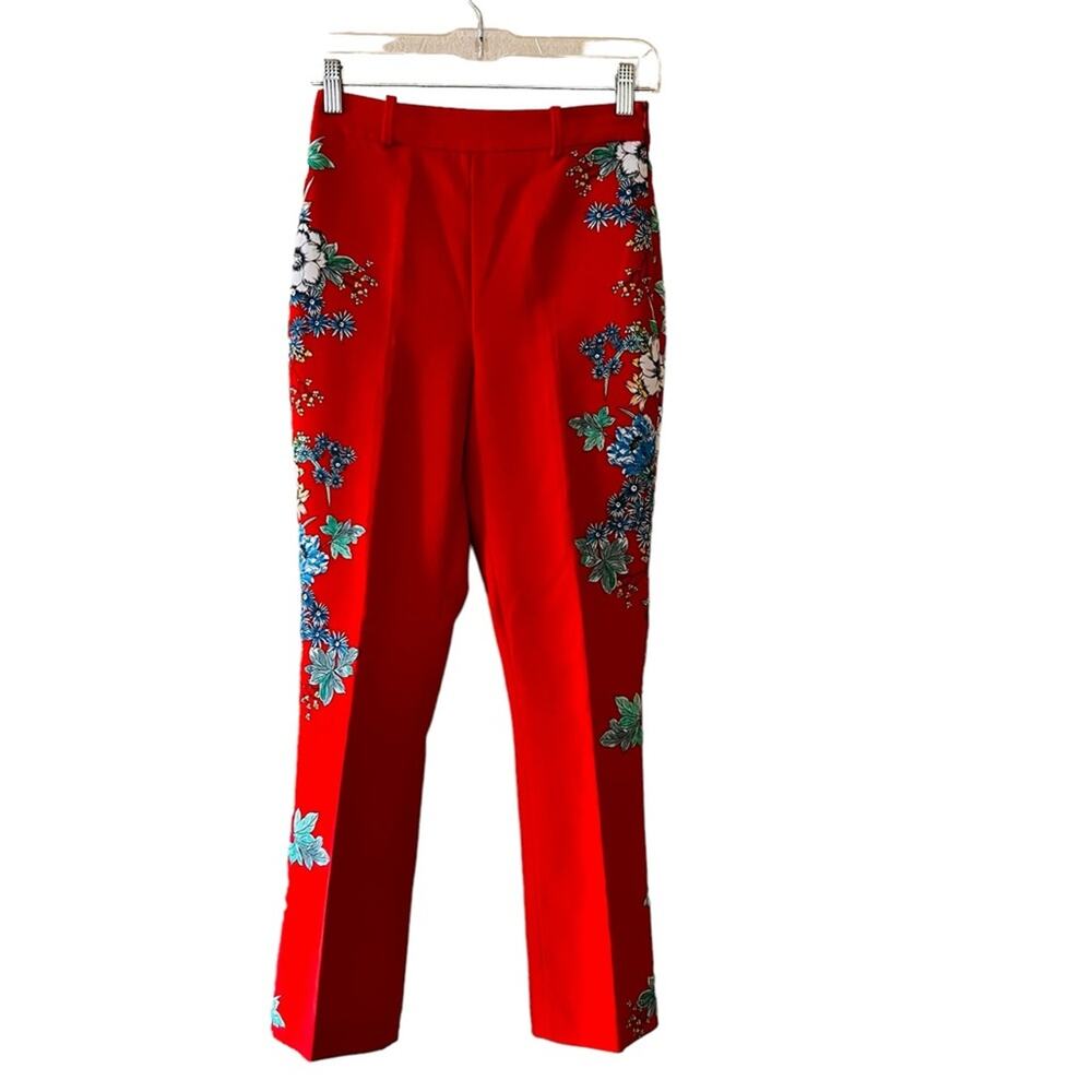 Zara Red Floral Hi arise Crop Pants Size XS Red - Picture 5 of 12